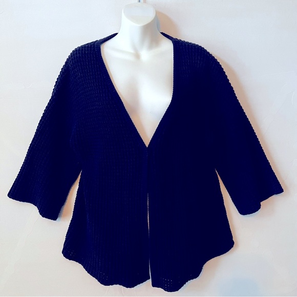 Lands' End Sweaters - Lands’ End navy blue one snap button cardigan chunky weave sweater size Medium